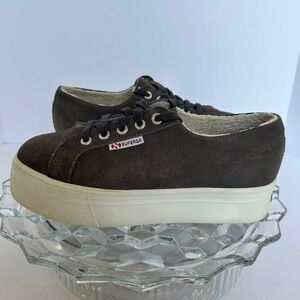 Superga‎ 2790 Suede Platform Sneakers Women's Size 38 Brown Lace Up Shoes